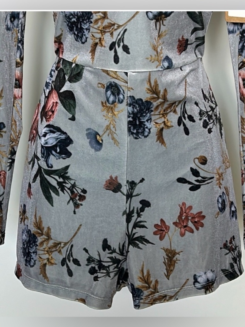 BLITHE Velvet Floral Romper Blue Cutout Mock Neck Bodycon Size Small NWT Sexy - Picture 7 of 15